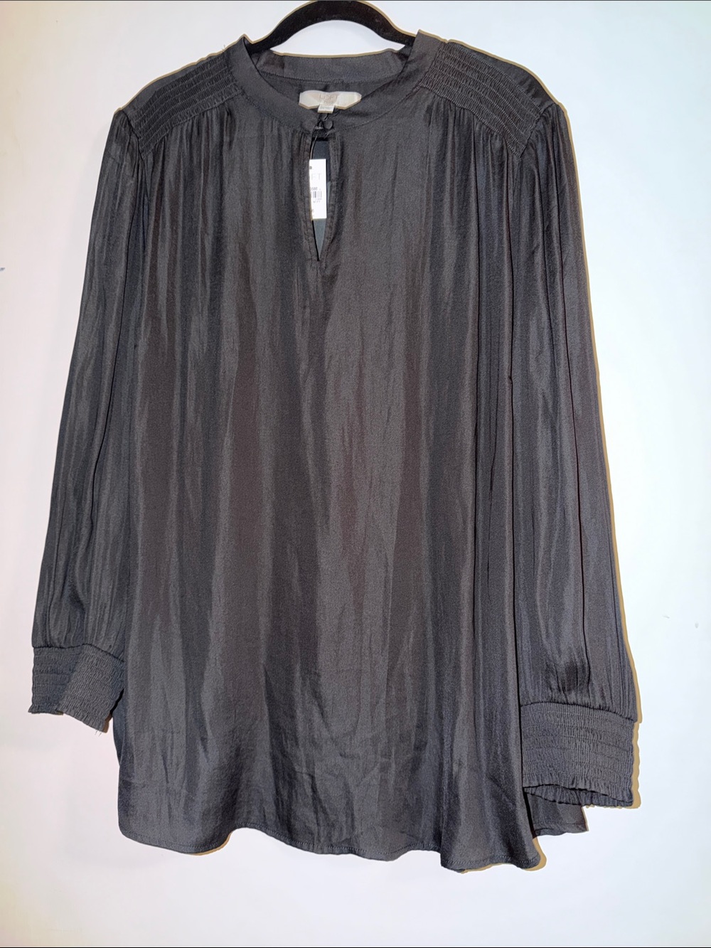 LOFT Black Long-Sleeve Pleated Yoke Blouse